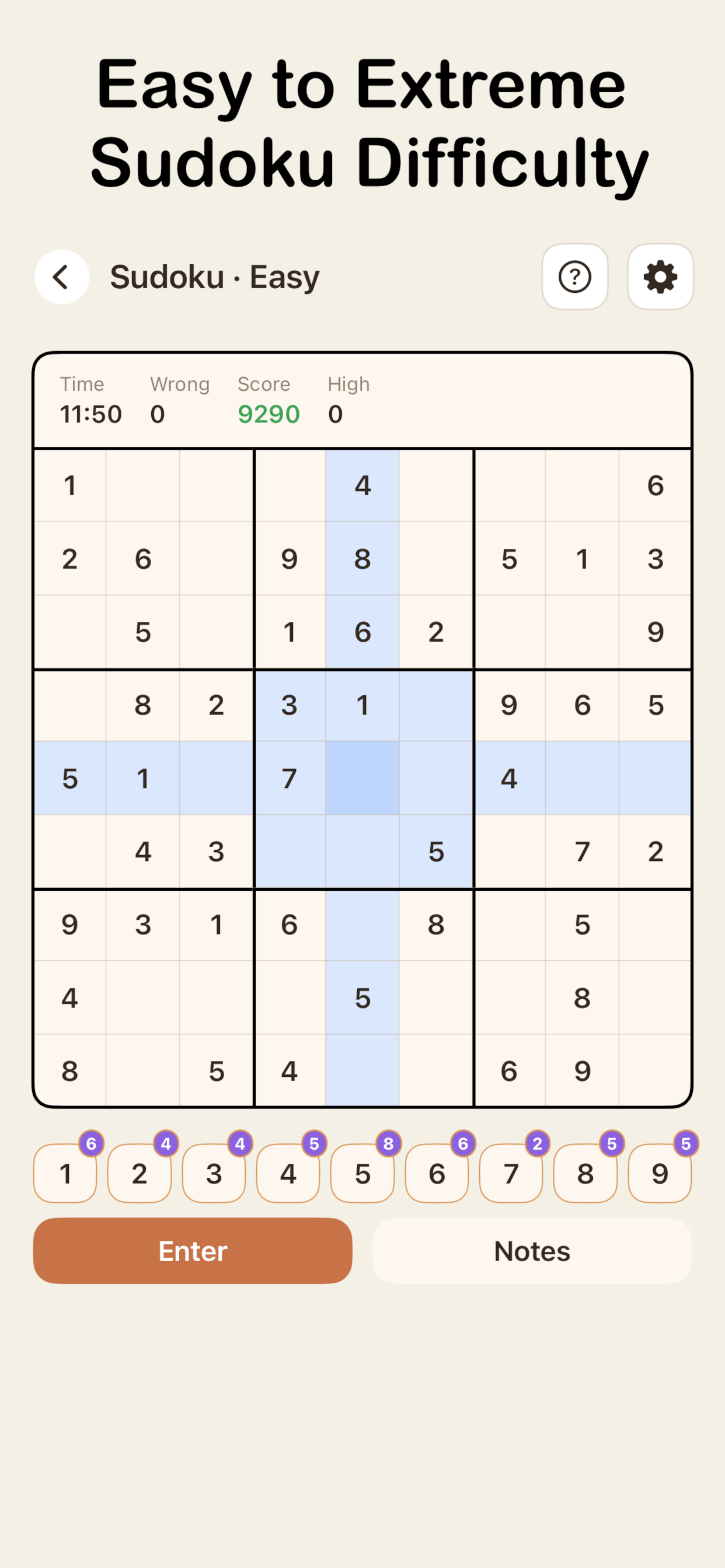 Sudoku gameplay board